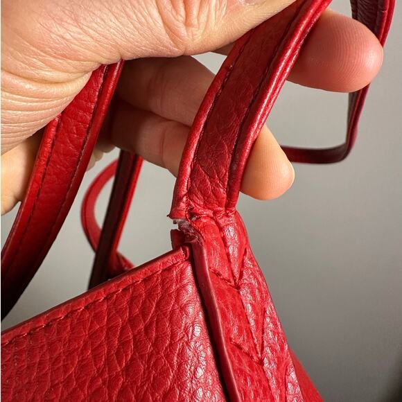 BCBG Reversible Faux Leather Red / Tan Logo Tote Bag - Picture 5 of 12